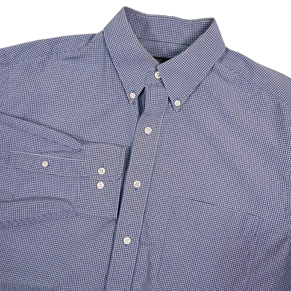 Jos A Bank Travelers Collection Mens Large Blue Micro Check Button Down Shirt